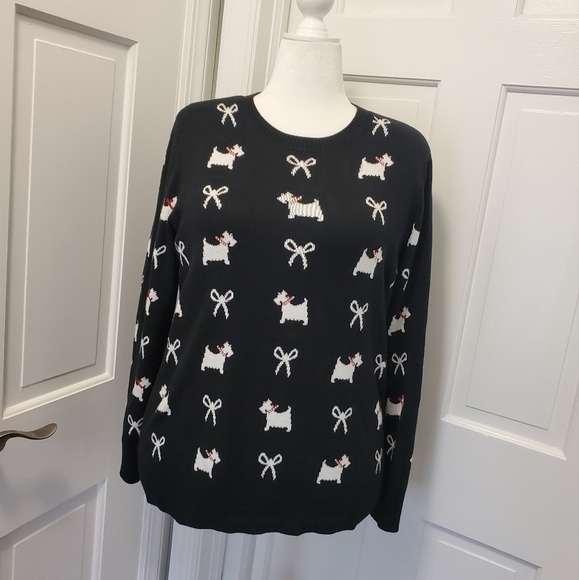 Charter Club Crewneck Black Cotton Blend Scottie with Rhinestone accents Sz. XXL - Picture 1 of 12